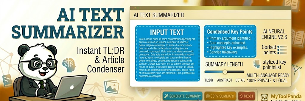 Professional AI Text Summarizer - MyToolPanda